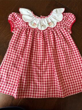 THE PROPER PEONY: Red Gingham Girls Dress with Embroidered White Collar